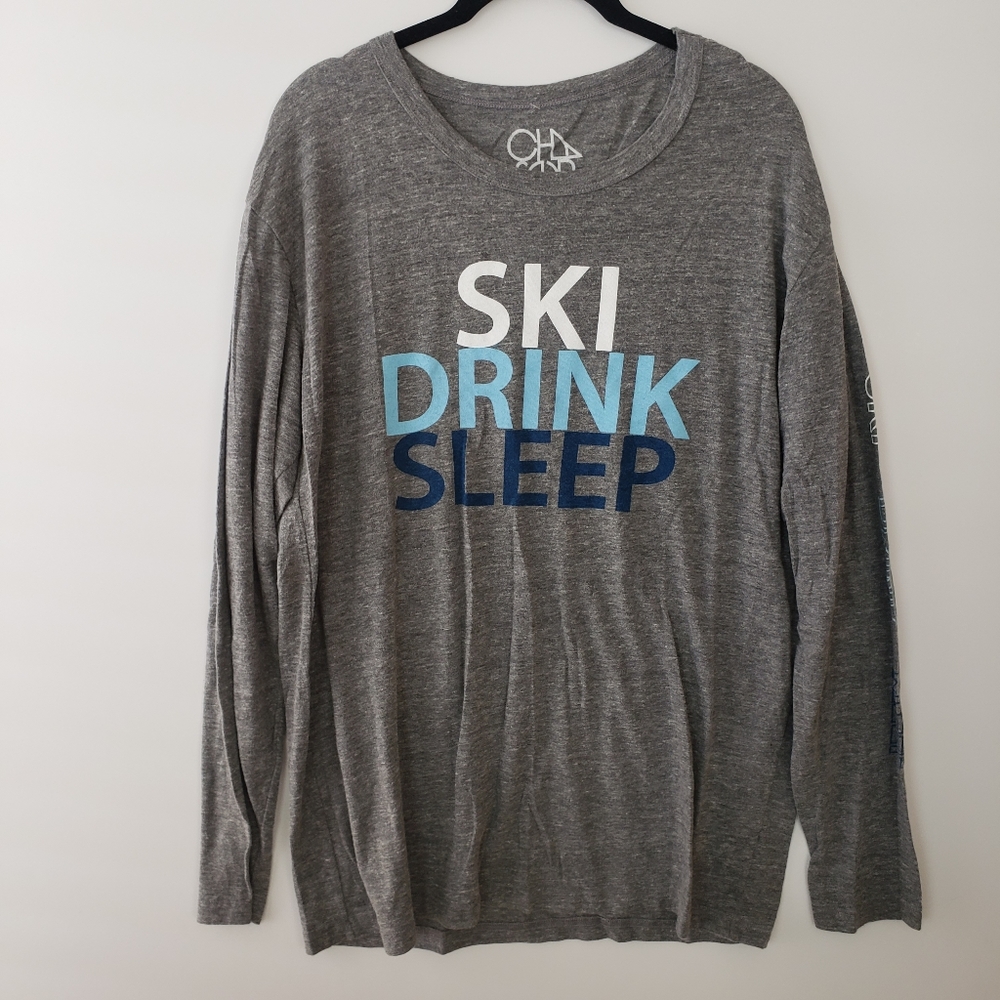 Chaser mens ski drink sleep long sleeve graphic tshirt grey size large NWT